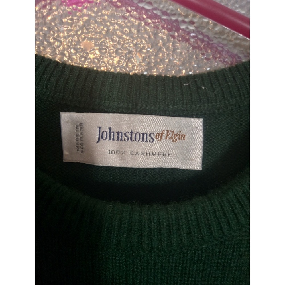 Johnstons Of Elgin Mens 100% Cashmere Raglan Sleeve Crewneck Sweater Green 2XL - Picture 3 of 8